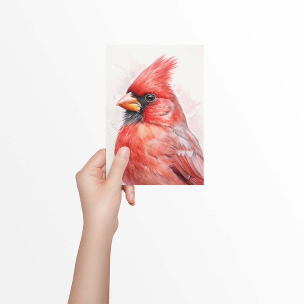 Red Cardinal Bird Wall Art Watercolor Illustration Print Unframed - Picture 5 of 5